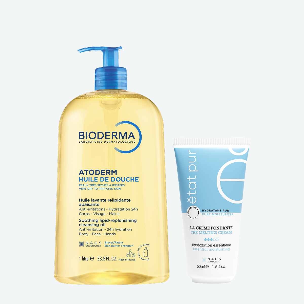 Набор Bioderma Atoderm Масло для душа, 1 л + Etat Pur Увлажняющий крем с легкой тающей текстурой, 40 мл BIODERMA Очищение и увлажнение, фото