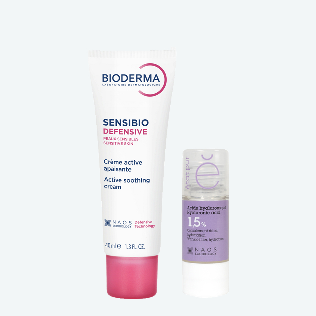 Набор Bioderma Sensibio Легкий крем для чувствительной кожи Defensive, 40 мл + Etat Pur Сыворотка с гиалуроновой кислотой 1,5% BIODERMA Увлажнение для чувствительной кожи, фото