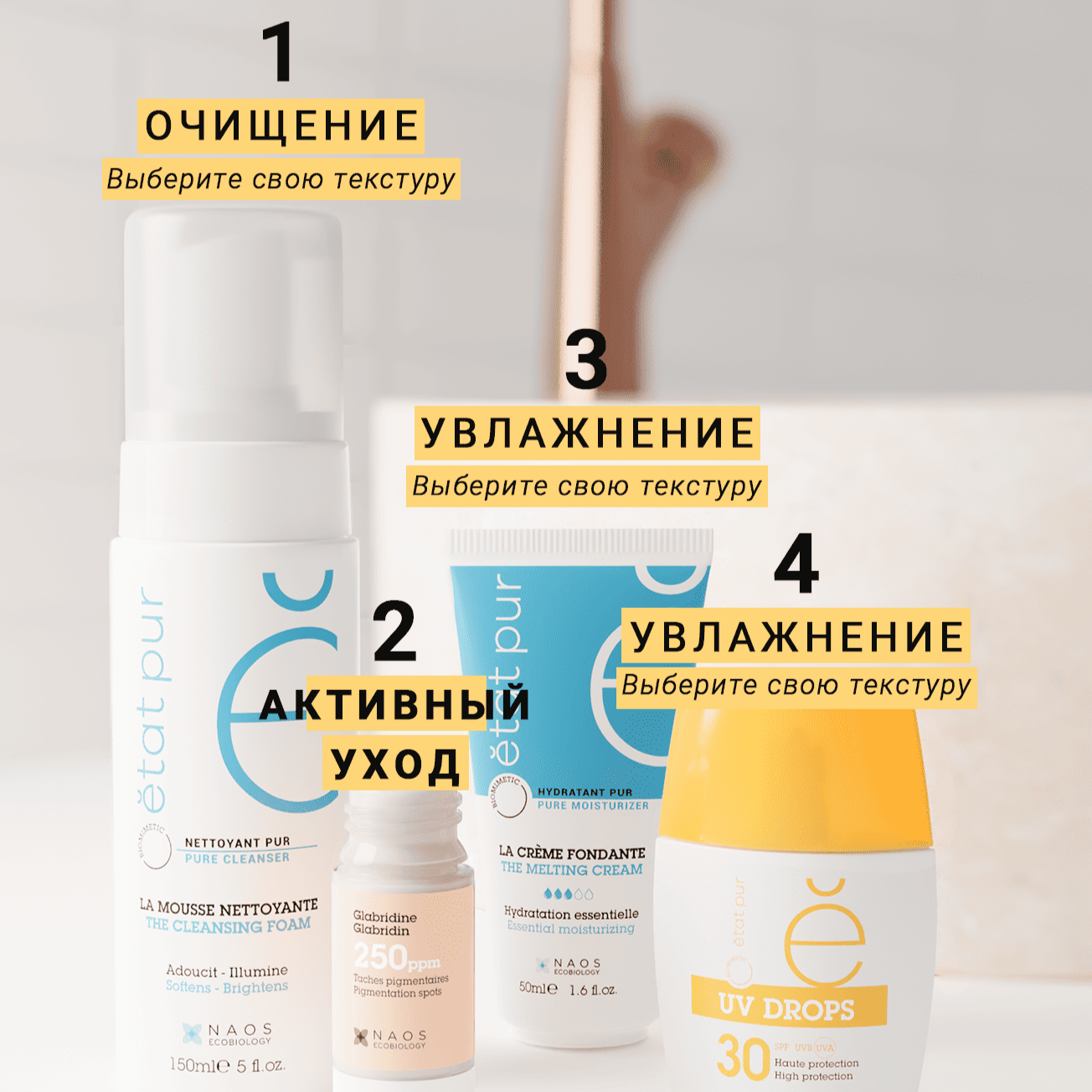 PURE SKIN CARE Солнцезащитный флюид для лица SPF 50 с минеральными УФ-фильтрами Etat Pur Усиленная защита от солнца без эффекта маски миниатюра 6