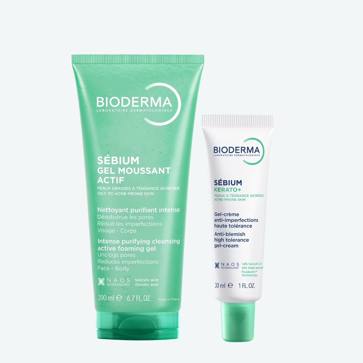 Набор Sebium для кожи с акне BIODERMA Очищение с Sebium Гелем Актив и уход с гель-кремом Керато+, фото