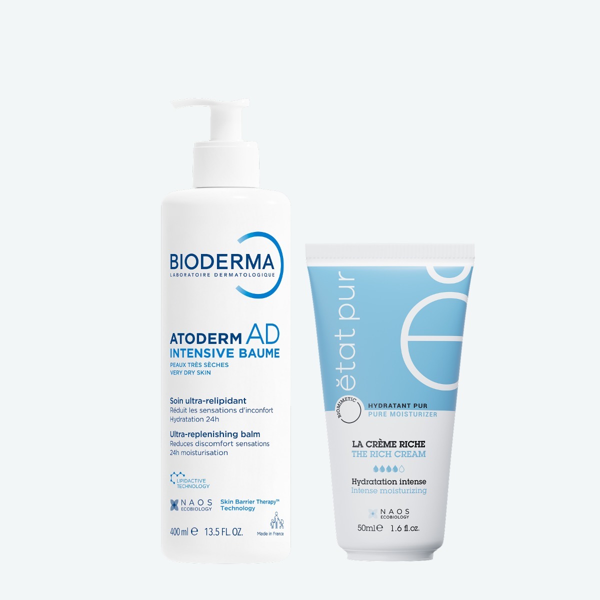 Набор Bioderma Atoderm Бальзам Интенсив, 500 мл + Etat Pur Увлажняющий крем с насыщенной текстурой, 40 мл BIODERMA Интенсивное увлажнение для лица и тела, фото