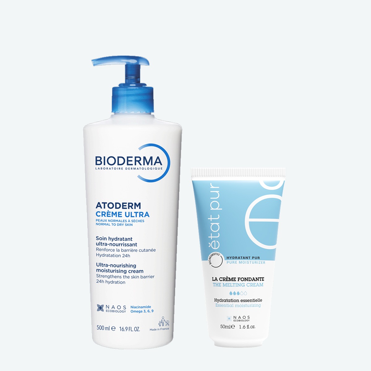 Набор Bioderma Atoderm Крем Ультра, 500 мл + Etat Pur Увлажняющий крем с легкой тающей текстурой, 40 мл