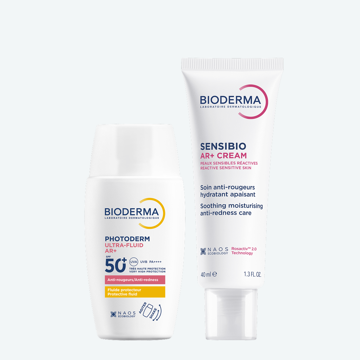 Набор Photoderm Xdefense Солнцезащитный флюид для чувствительной кожи SPF 50+ и Sensibio AR+ Успокаивающий крем против покраснений BIODERMA Устраняет покраснения и защищает от солнца, фото