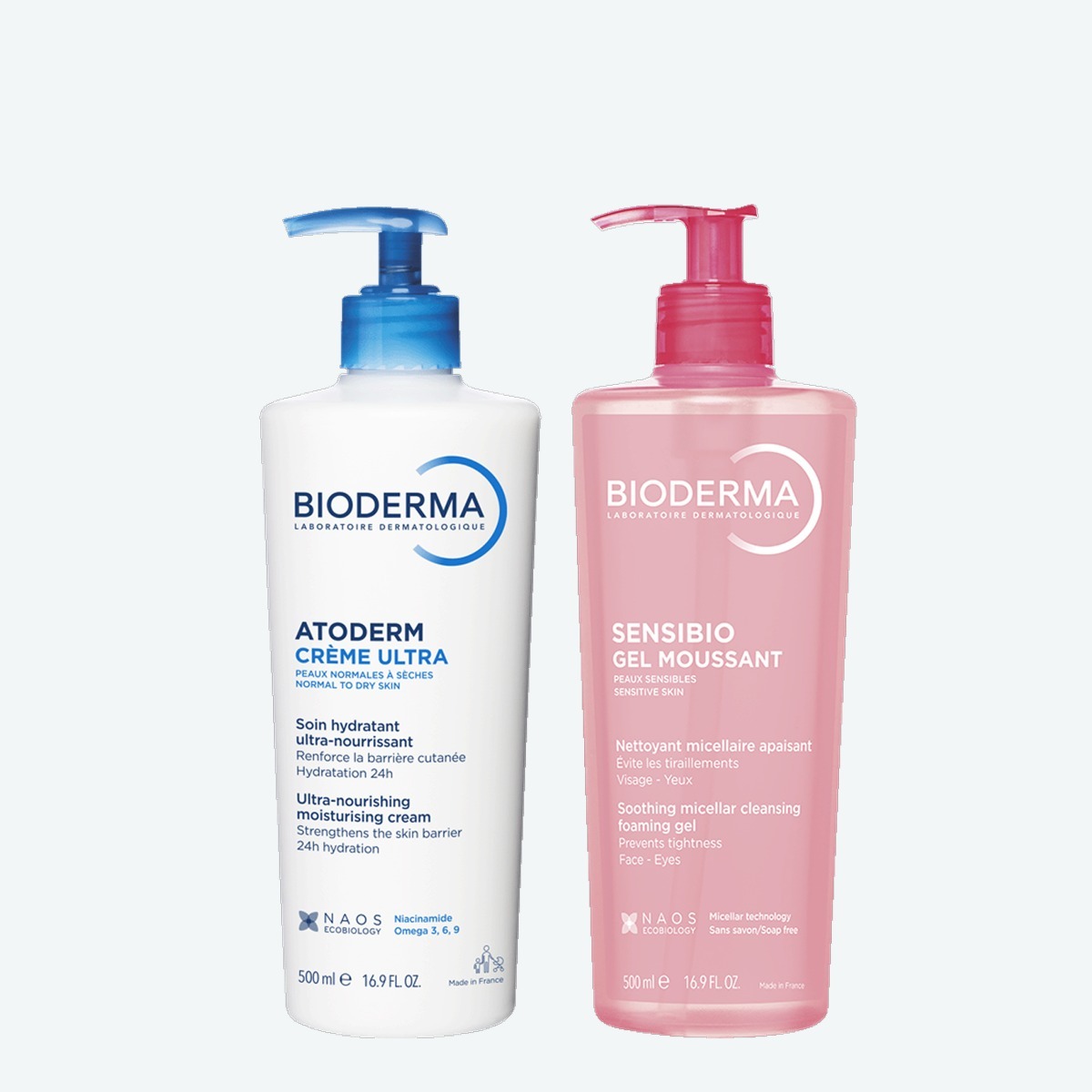 Sensibio Очищающий гель для чувствительной кожи + Atoderm Крем Ультра BIODERMA Очищение и увлажнение для сухой и чувствительной кожи, фото